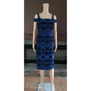 Cold Shoulder Cocktail Party Dress Slimming Black & Blue Velvety Elegant Sexy